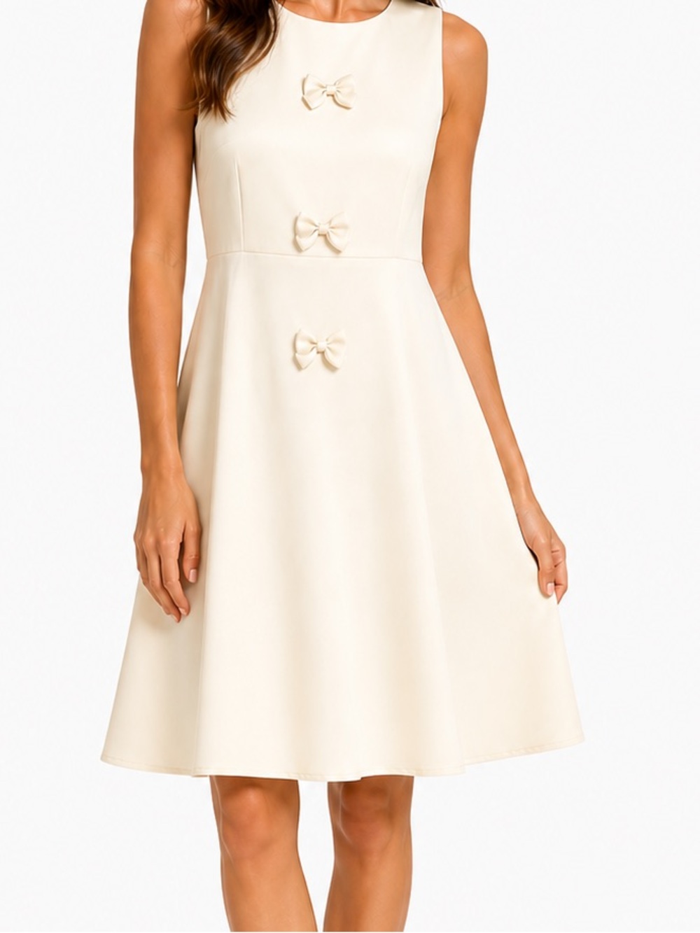 EUC Girls Size 18 Elegant Cream Sleeveless MIDI Dress with Bow Accents